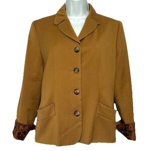 Harve Benard Wool Blazer Jacket Velvet Flip Cuff Womens Size 8 Camel Brown READ